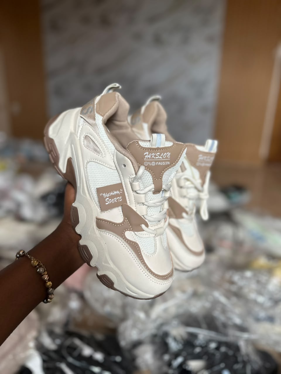 SBS Beige and White Lace-up Front Sneakers