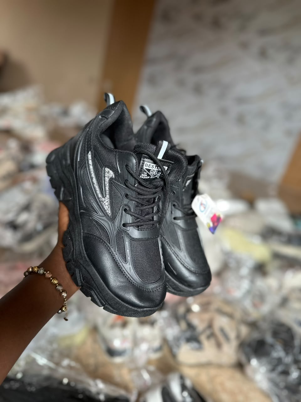 Black Reflective Detailing Chunky Sole Sneakers