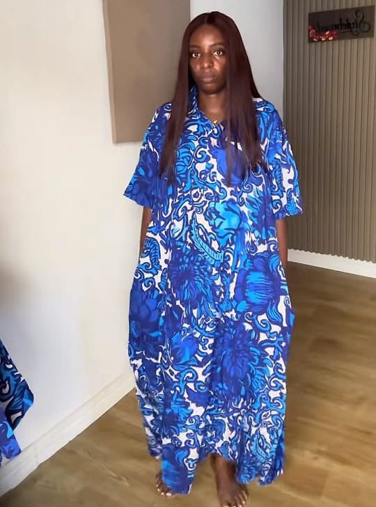 SB Blue Vintage Collar Kaftan Shirt Dress