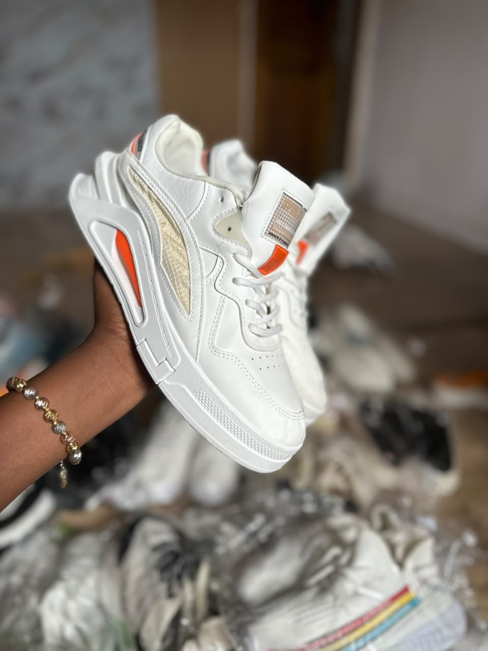 SBS White Casual Sneakers Orange Accents