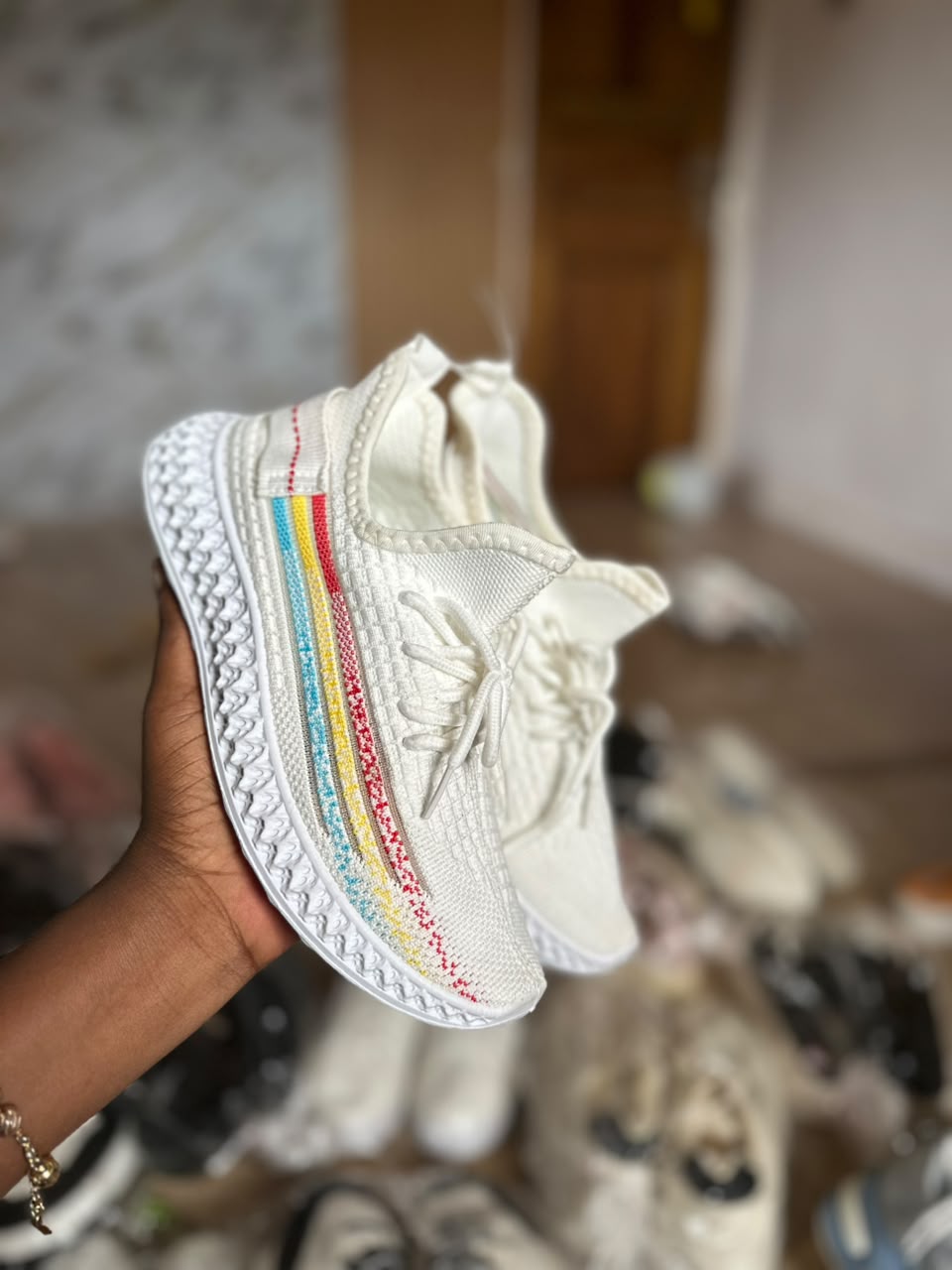SBS White Unique Multi-colored Rainbow Line Sneakers