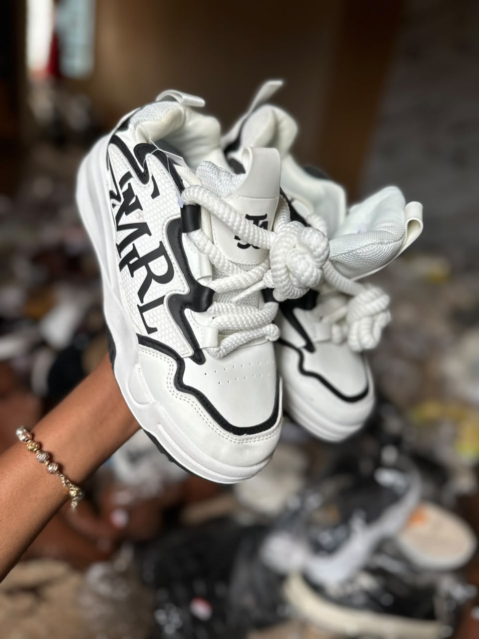 White and Bold Black Branding Sneakers