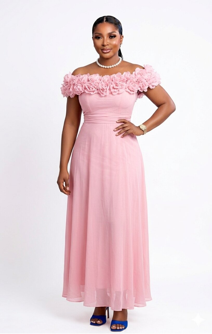 SB Pink Rose Neck Mesh Dress